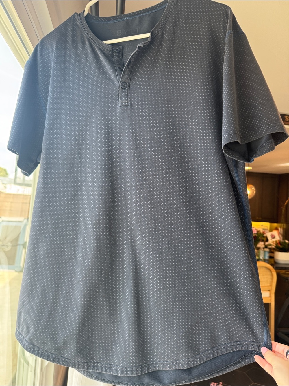 BYLT Basics Grey Microdot Short Sleeve Henley